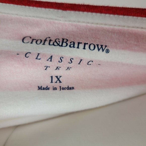 CROFT & BARROW Red White Yellow Striped Short Sleeve Classic Tee Womens Size 1X - Picture 5 of 7